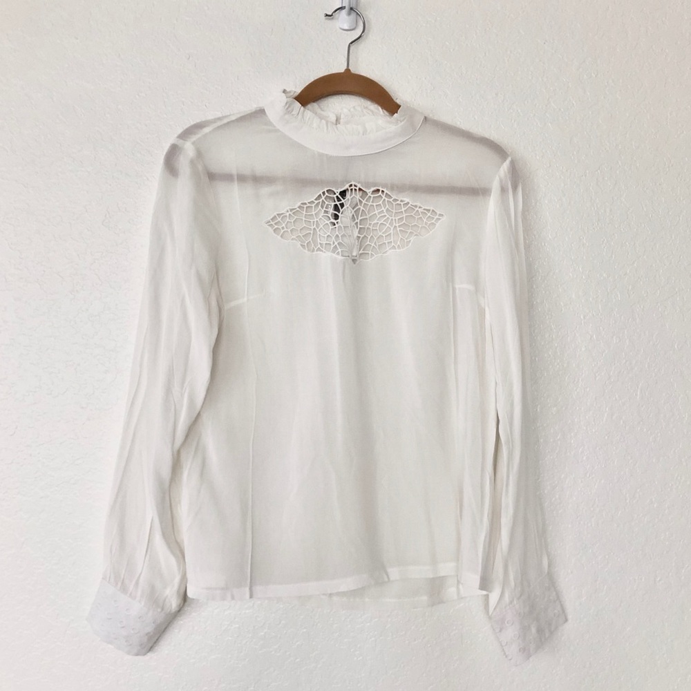 Victorian White Ruffle Neck Top